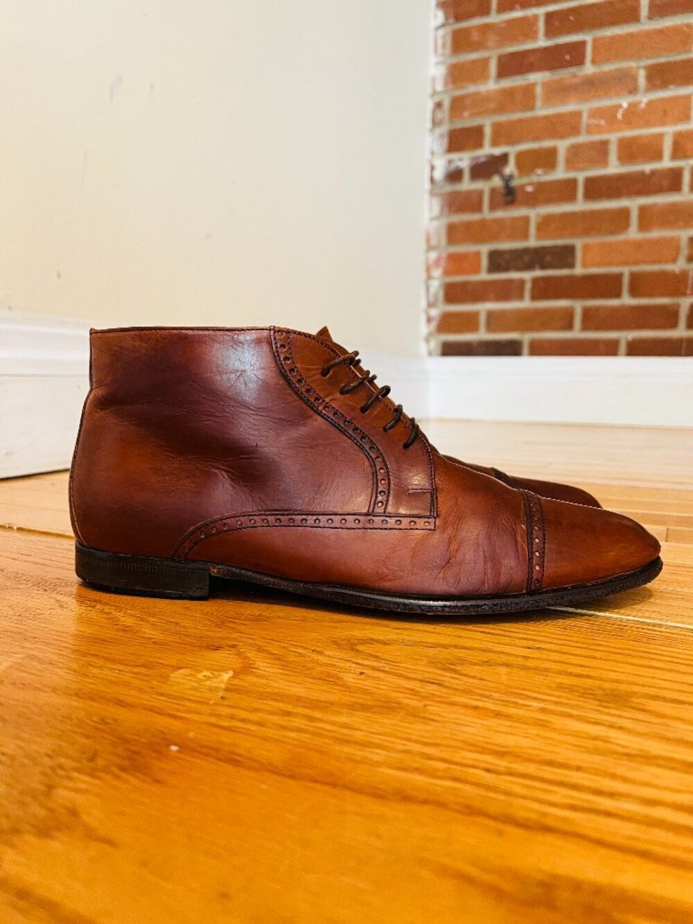 VTG Bostonian Oxford Ankle Boots Mens 9.5 Brown Leather Lace Up Chukka Italy